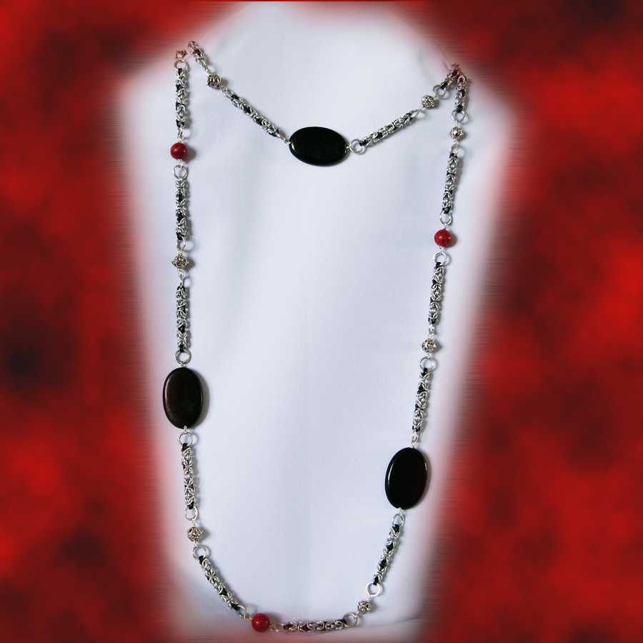 agate onyx coral long necklace